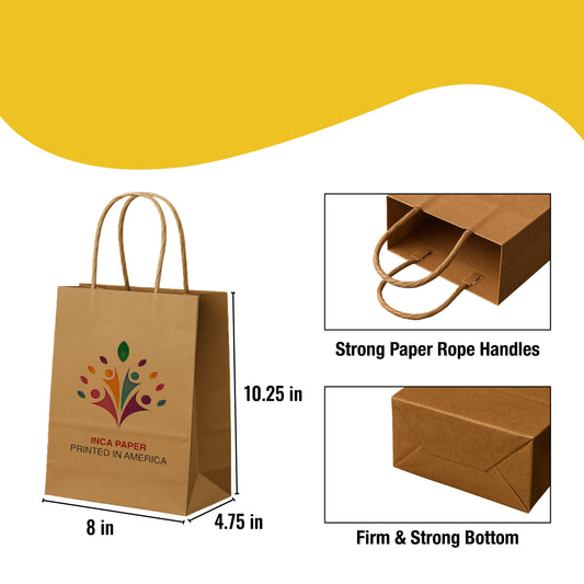 Eco-friendly benefits of Printed Brown Kraft Paper Bags with Twisted Handles (16 × 6 × 12) — printed in America using sustainable materials. Ideal biodegradable bags wholesale for gifting and packaging.