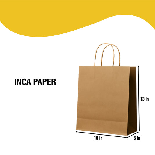 Key features of Brown Kraft Paper Bags with Twisted Handles (10 × 5 × 13) — no setup fee, no plate fee, unlimited color options. Personalized shopping bags.