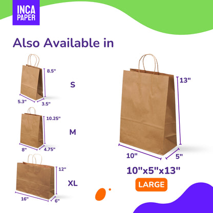 10" x 5" x 13" Printed Kraft Paper Bags with Twisted Handles (120 GSM)