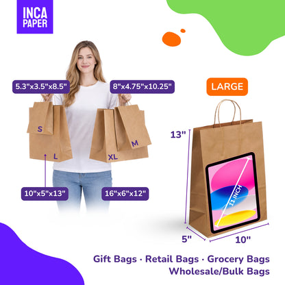 10" x 5" x 13" Printed White Paper Bags with Twisted Handles (120 GSM)