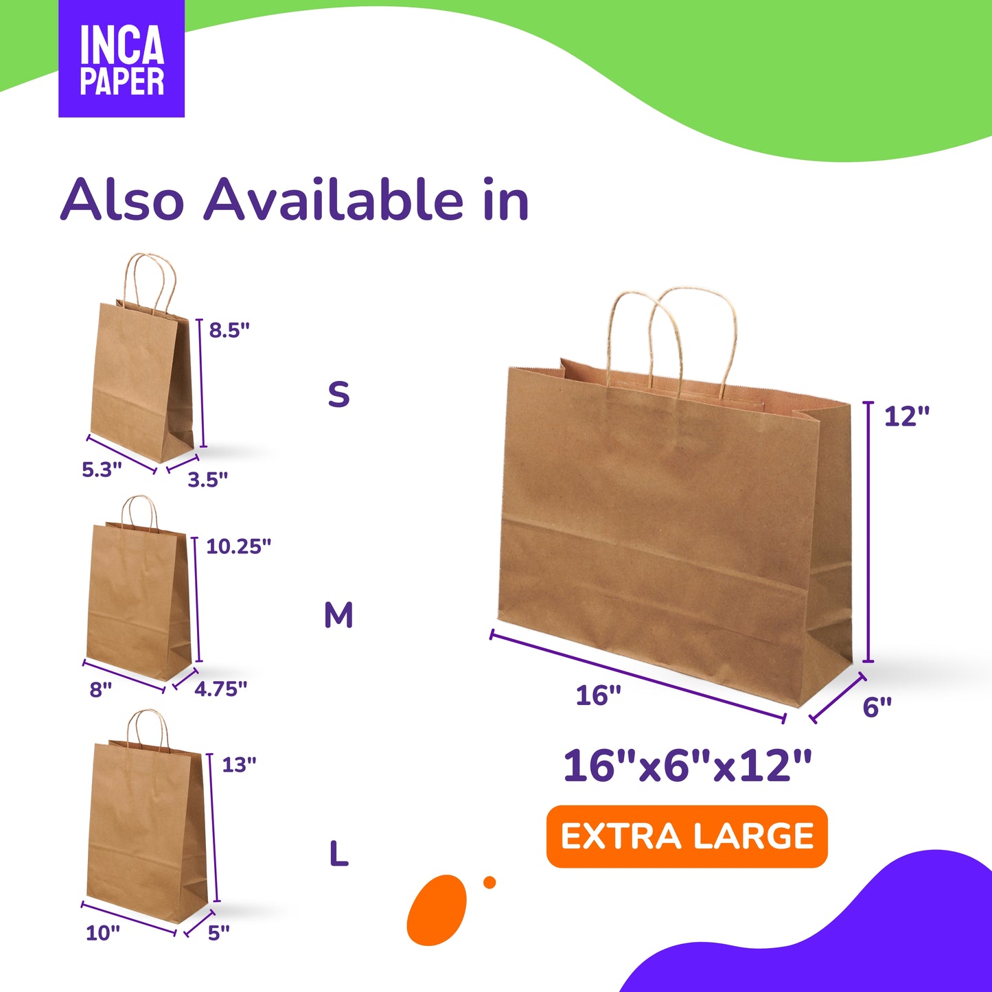 16" x 6" x 12" Printed Kraft Paper Bags with Twisted Handles (120 GSM)