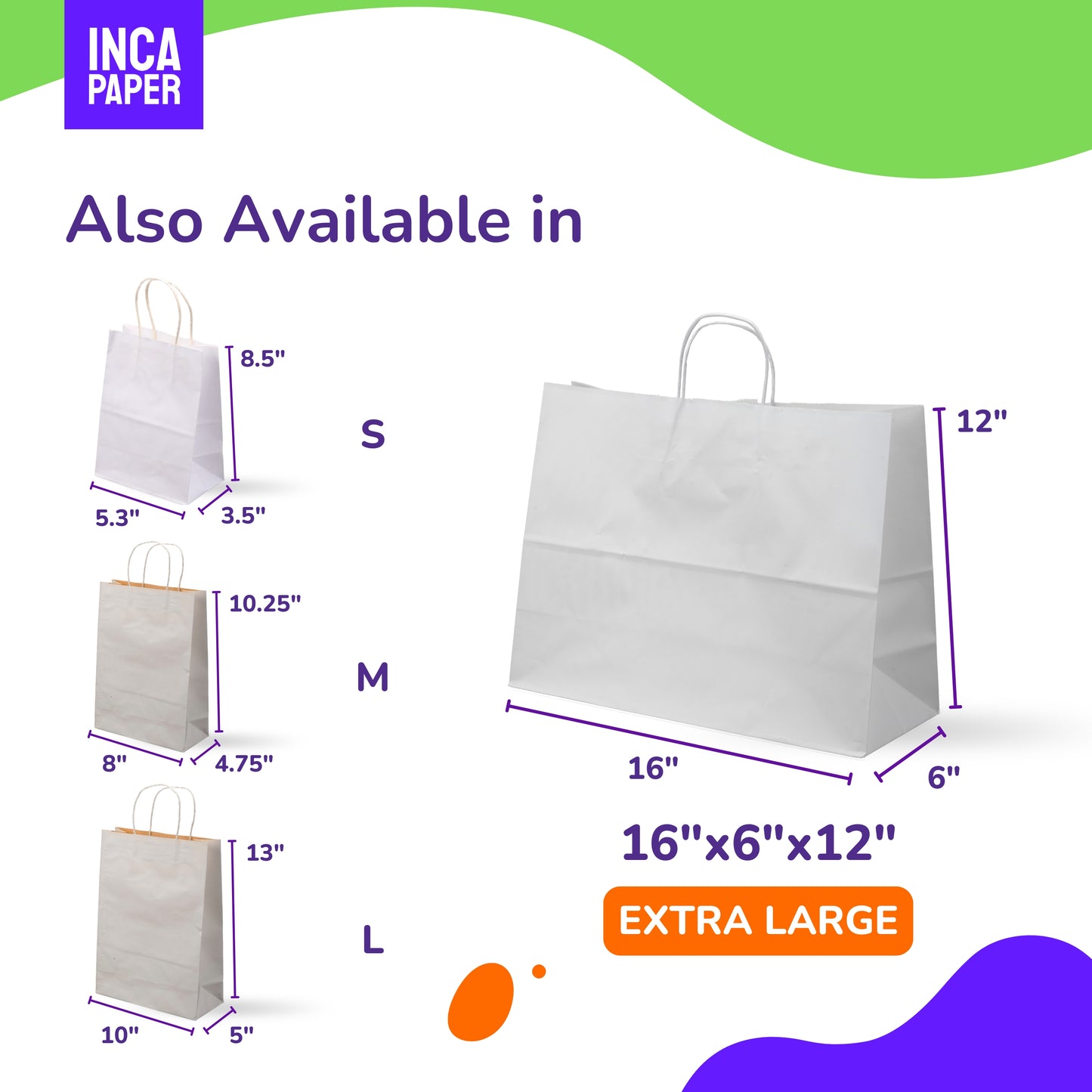 16" x 6" x 12" White Paper Bags with Twisted Handles (120 GSM)
