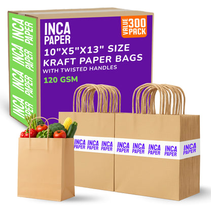 10" x 5" x 13" Kraft Paper Bags with Twisted Handles (120 GSM)