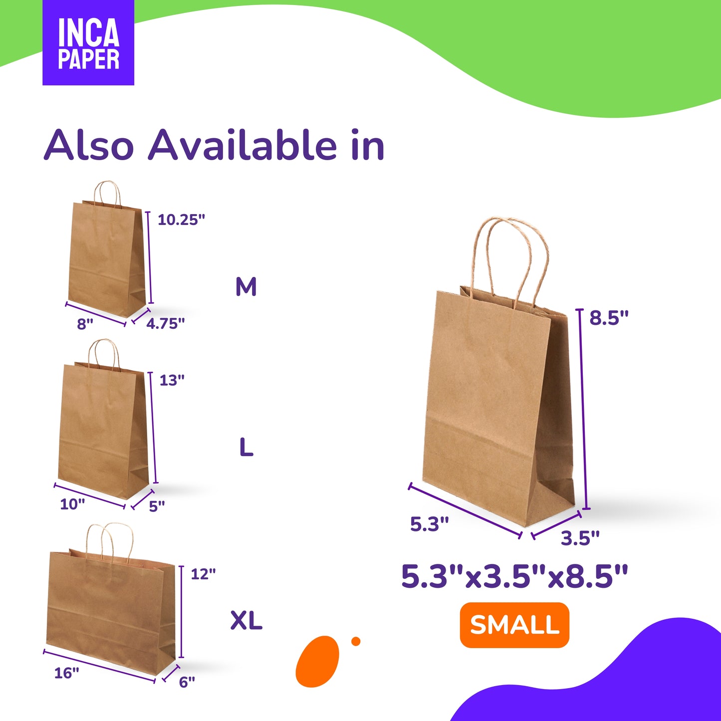 5.3" x 3.5" x 8.5" Printed Kraft Paper Bags with Twisted Handles (120 GSM)