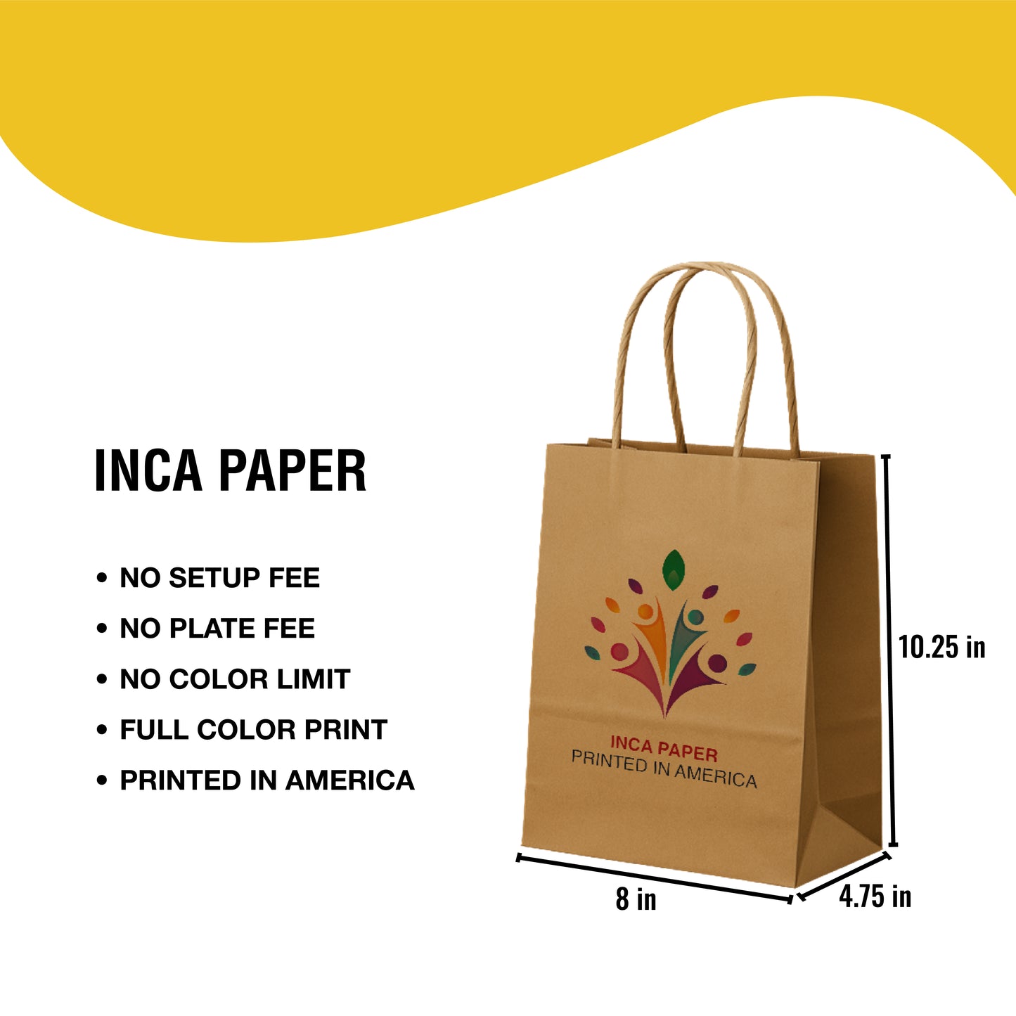 8" x 4.75" x 10.25" Printed Kraft Paper Bags with Twisted Handles (120 GSM)