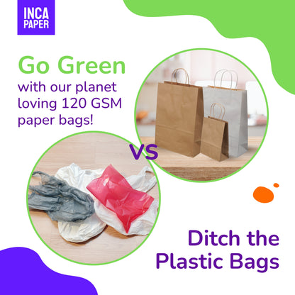 16" x 6" x 12" Printed White Paper Bags with Twisted Handles (120 GSM)