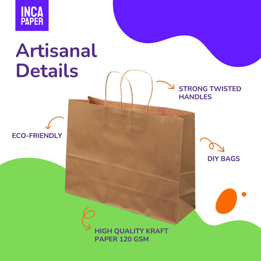 16" x 6" x 12" Printed Kraft Paper Bags with Twisted Handles (120 GSM)