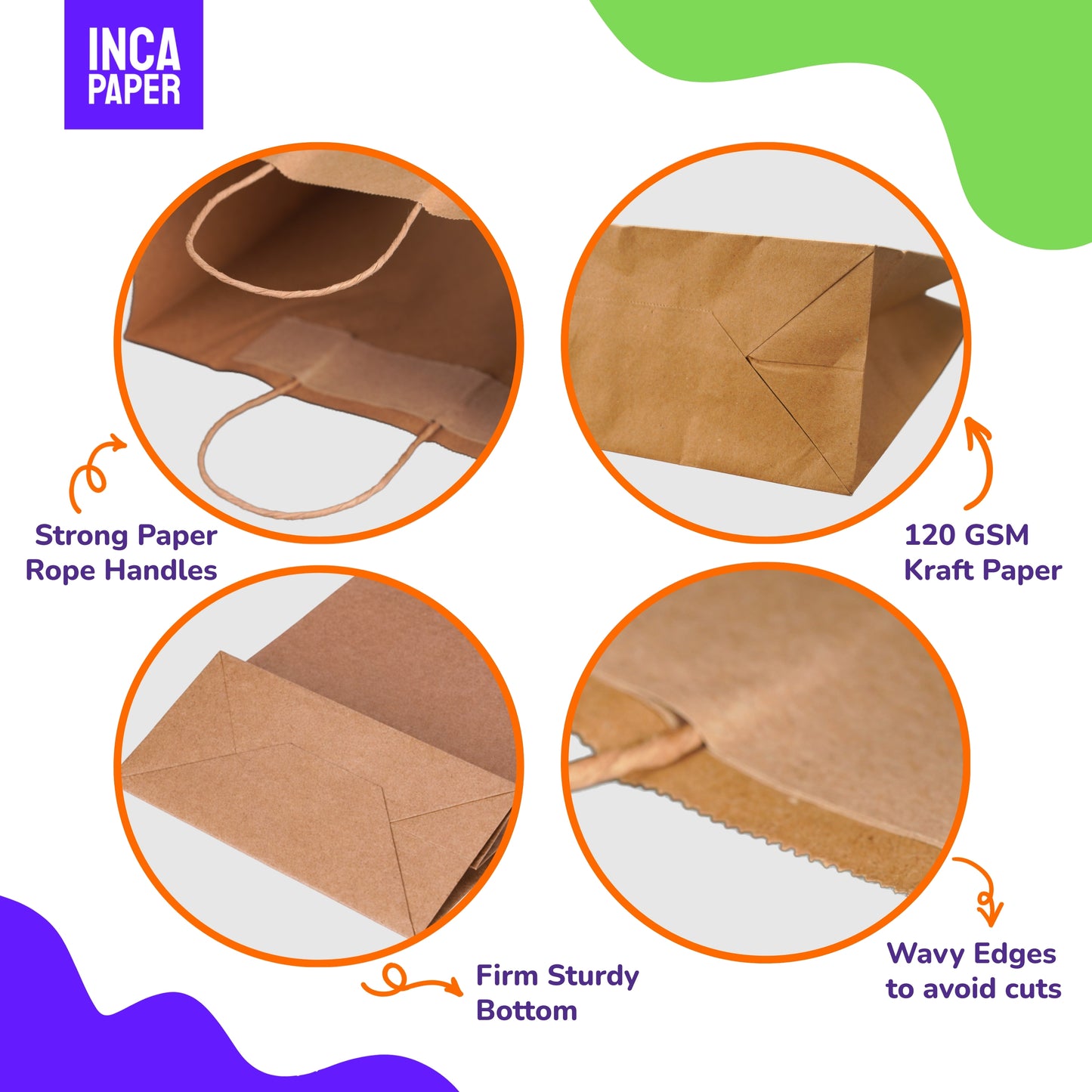 5.3" x 3.5" x 8.5" Printed Kraft Paper Bags with Twisted Handles (120 GSM)