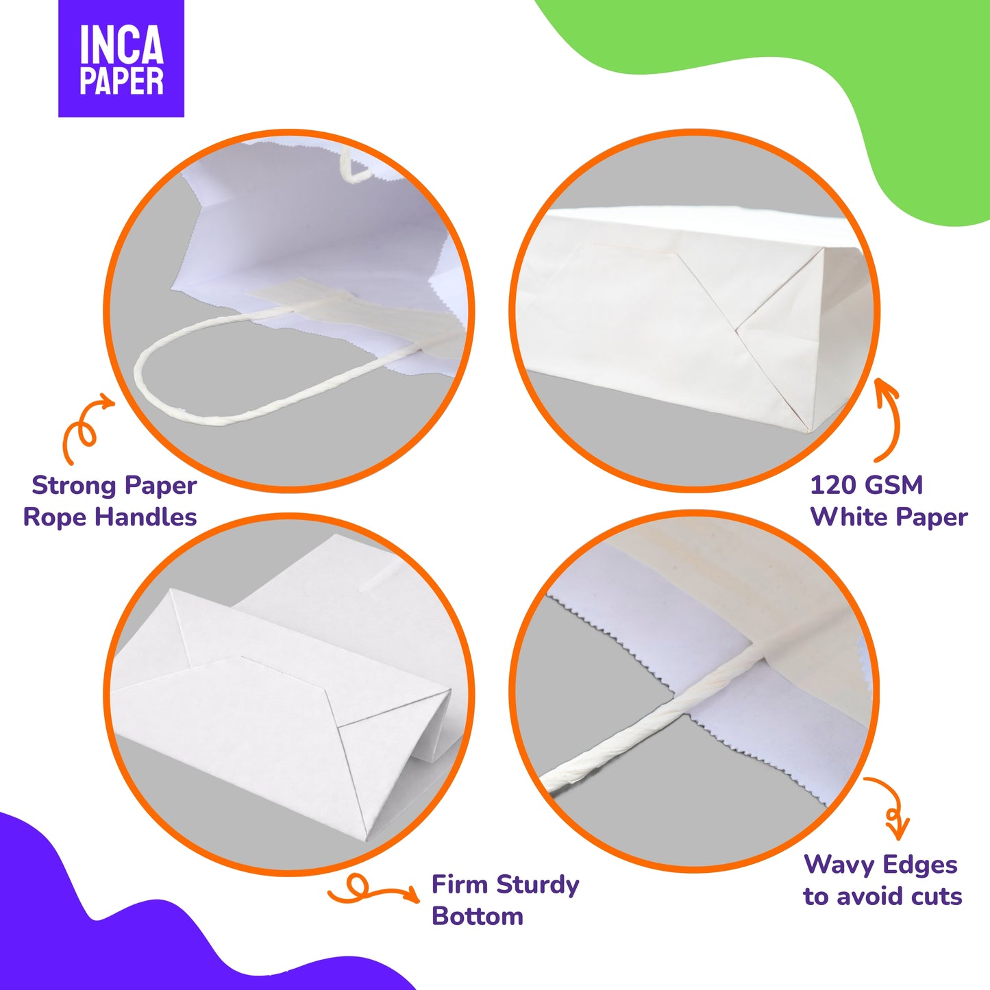 16" x 6" x 12" Printed White Paper Bags with Twisted Handles (120 GSM)