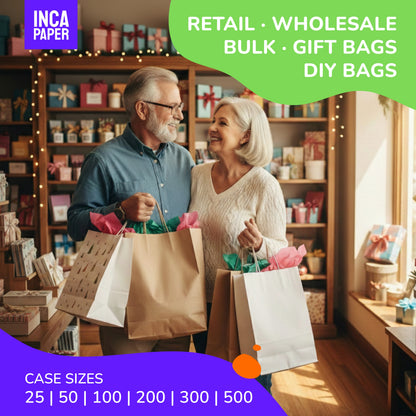10" x 5" x 13" Printed White Paper Bags with Twisted Handles (120 GSM)