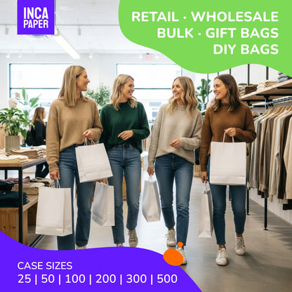 16" x 6" x 12" Printed White Paper Bags with Twisted Handles (120 GSM)