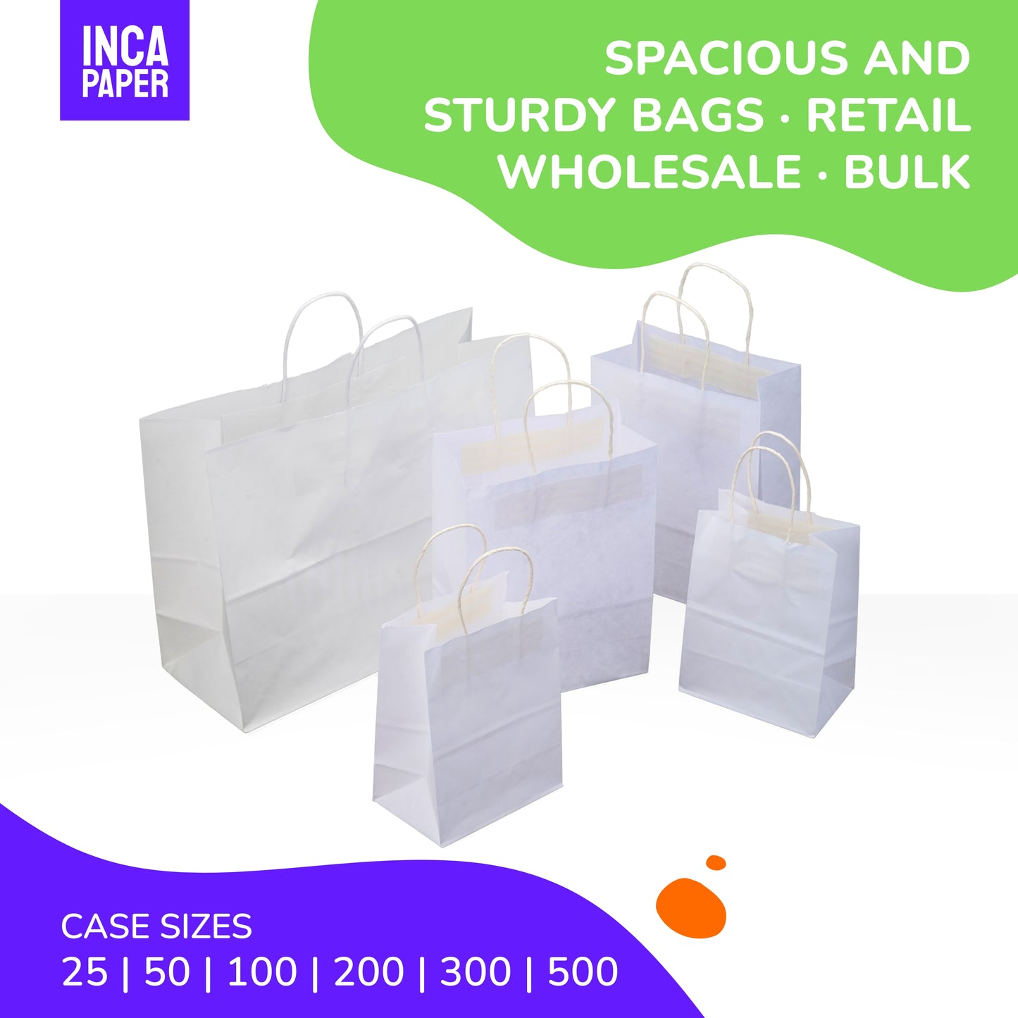 10" x 5" x 13" White Paper Bags with Twisted Handles (120 GSM)
