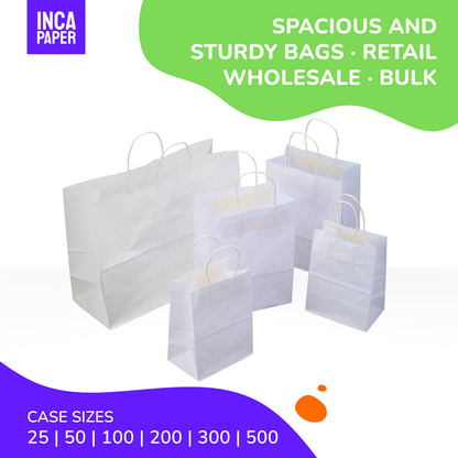 10" x 5" x 13" White Paper Bags with Twisted Handles (120 GSM)