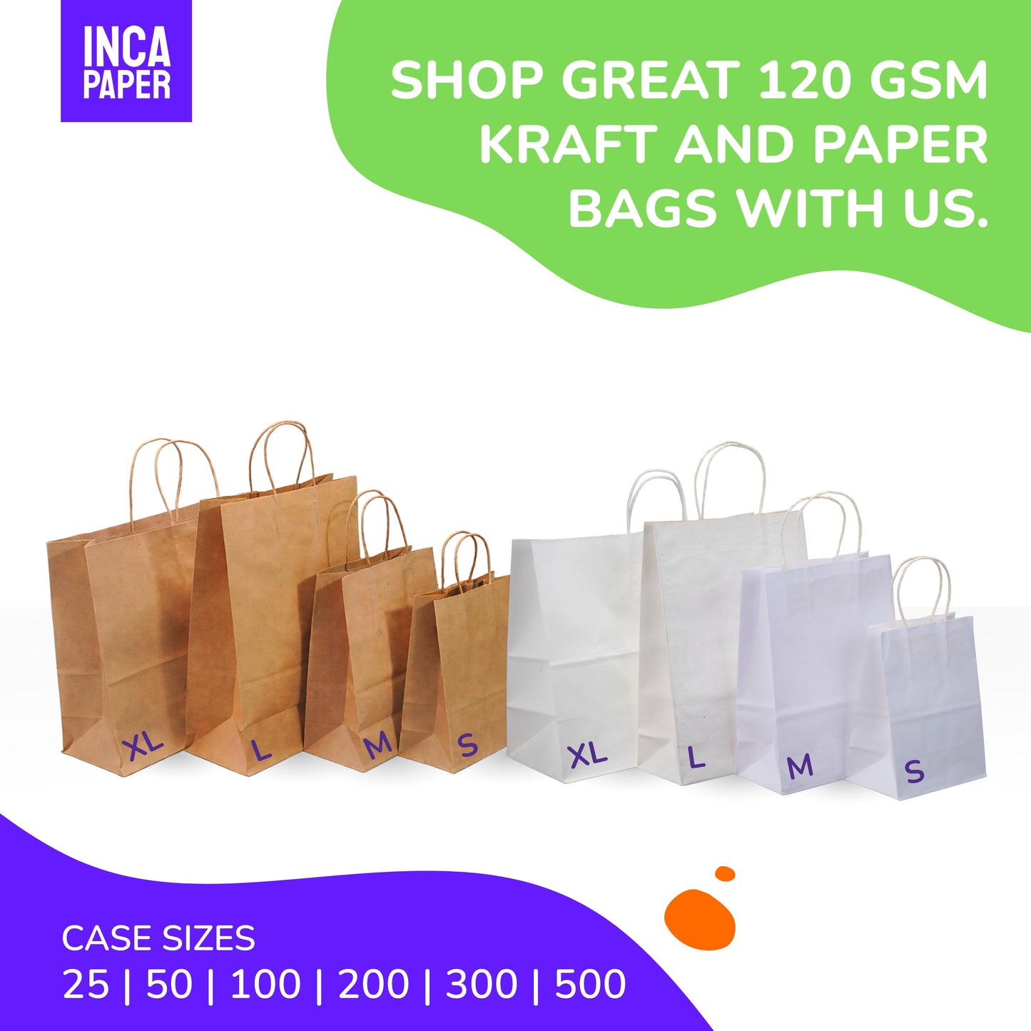 16" x 6" x 12" Printed White Paper Bags with Twisted Handles (120 GSM)