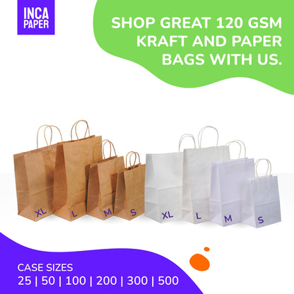 16" x 6" x 12" Printed White Paper Bags with Twisted Handles (120 GSM)
